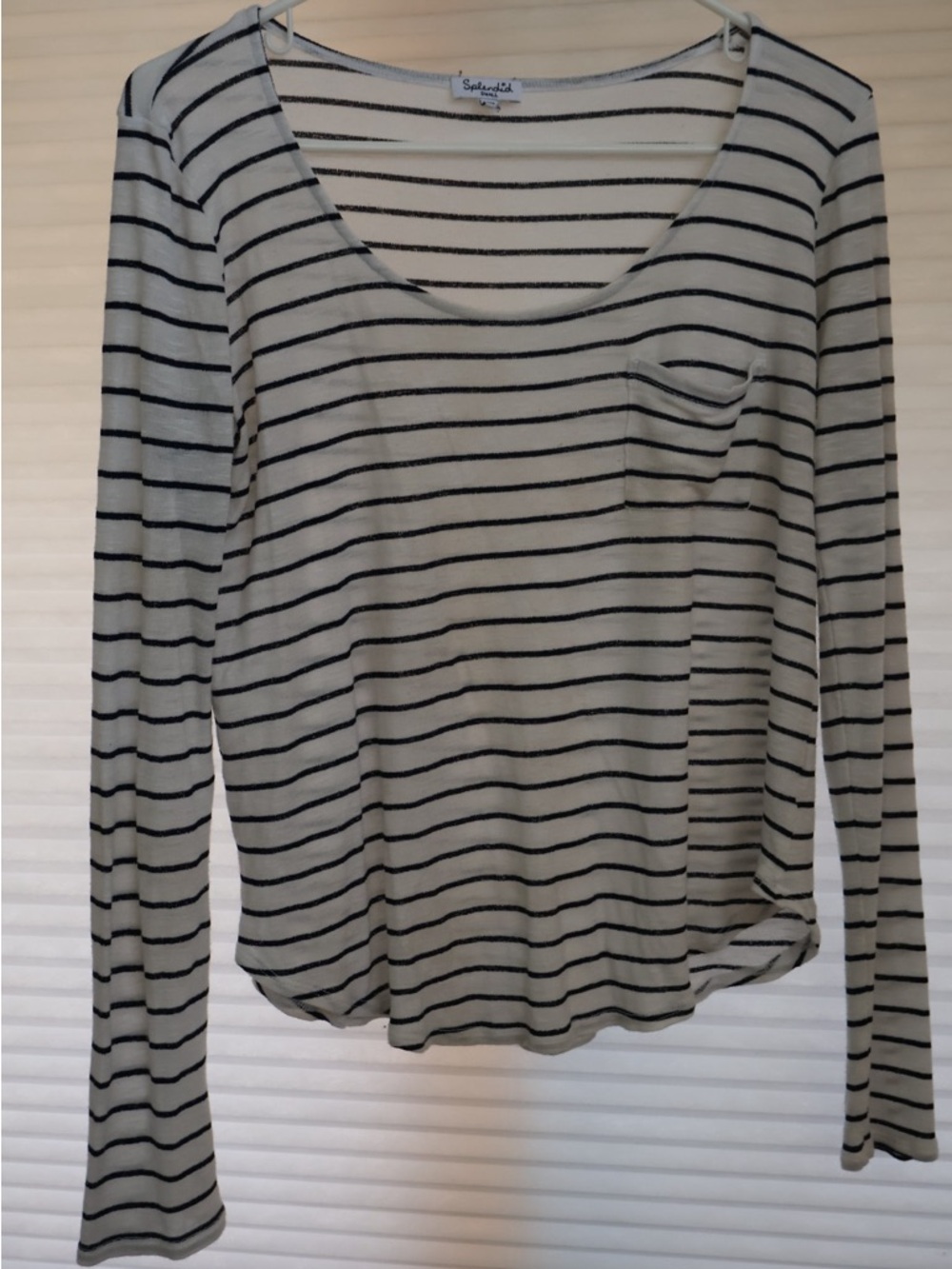 Splendid Women's Striped Scoop Neck Long Sleeve Top - White & Black